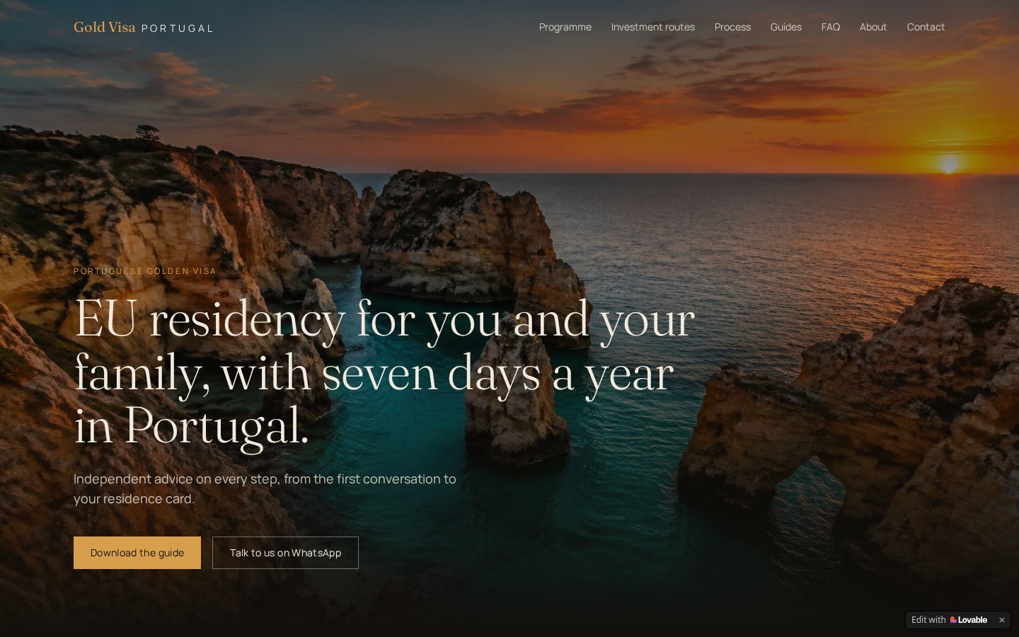 Gold Visa Portugal website