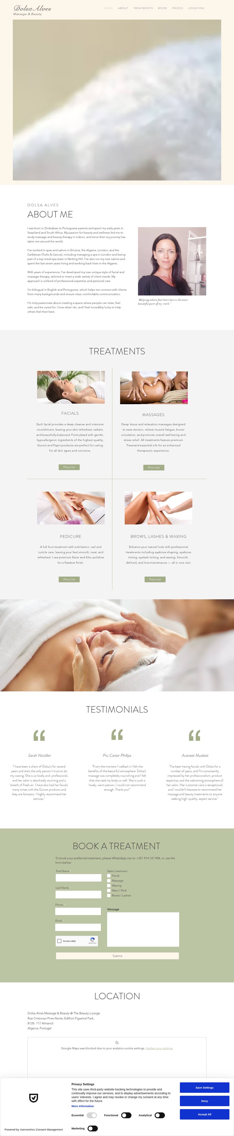Dolsa Alves Massage & Beauty website on laptop