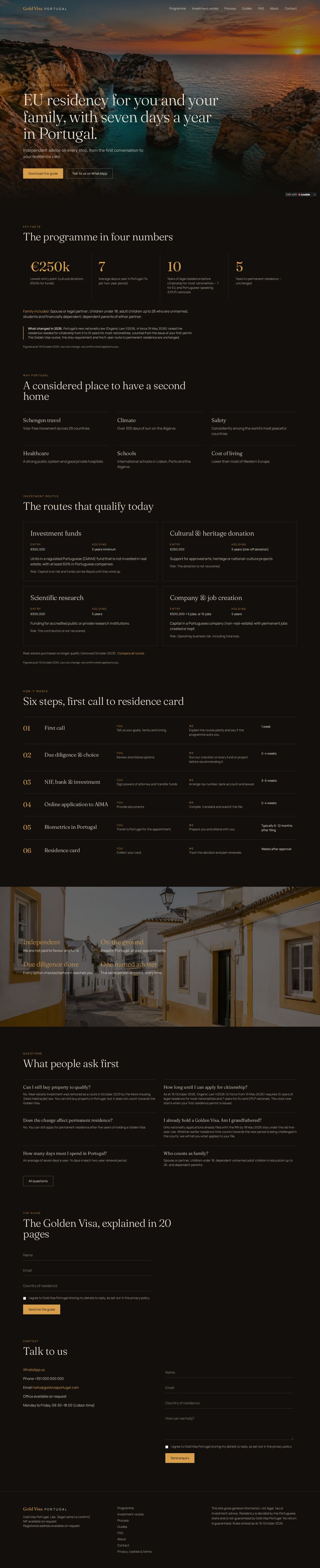 Gold Visa Portugal website on laptop